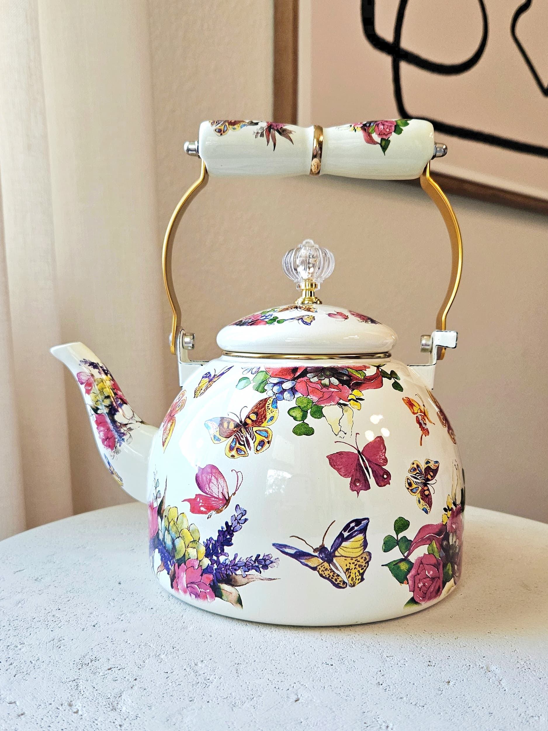 Enamel Butterfly Garden Kettle