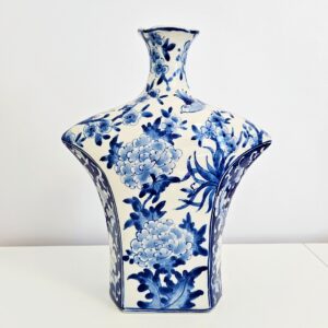 Imperial bloom blue and white chinoiserie porcelain vase, fully hand-painted